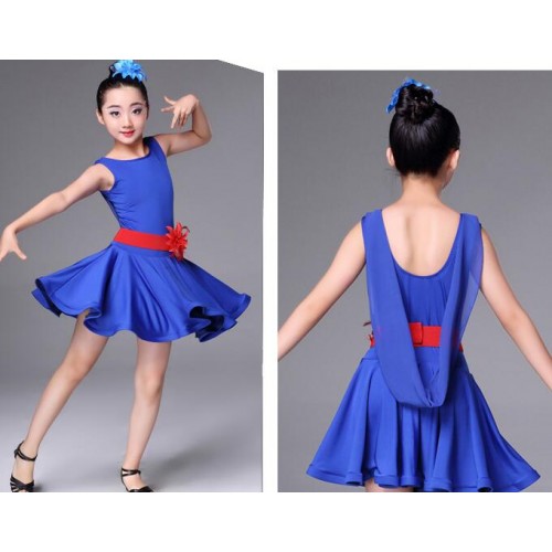 Kids latin dresses for girls black pink blue competition stage performance salsa chacha rumba practice dancing dresses
